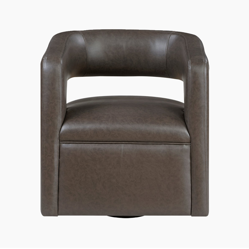Berton 29.5" Modern & Contemporary Swivel Chair with Breathable Faux Leather Upholstery, Metal Swivel Base, Foam over Pocket Coils