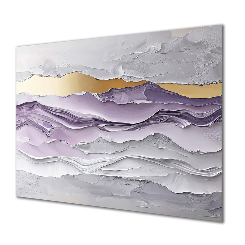 Lavande et pierres Transtitional Horizon I - Art abstrait transitionnel en métal, H 12 po x l 20 po
