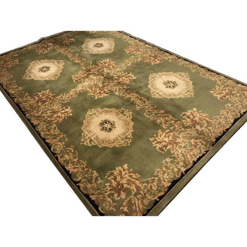 Tapis vert noué à la main de haute qualité, Rectangle 6 pi x 9 pi