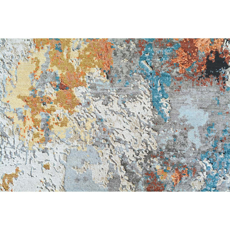 Hand Knotted Abstract Area Rug, Rectangle 4' x 6'