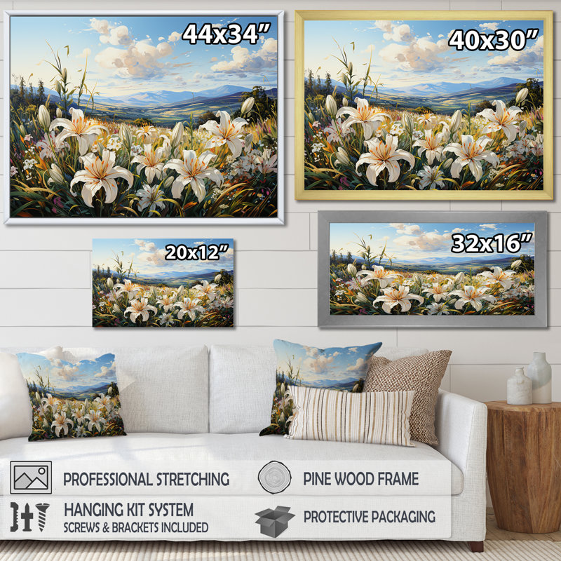 Embellir le champ de lis sur les montagnes, Toile tendue, H 30 po x l 40 po