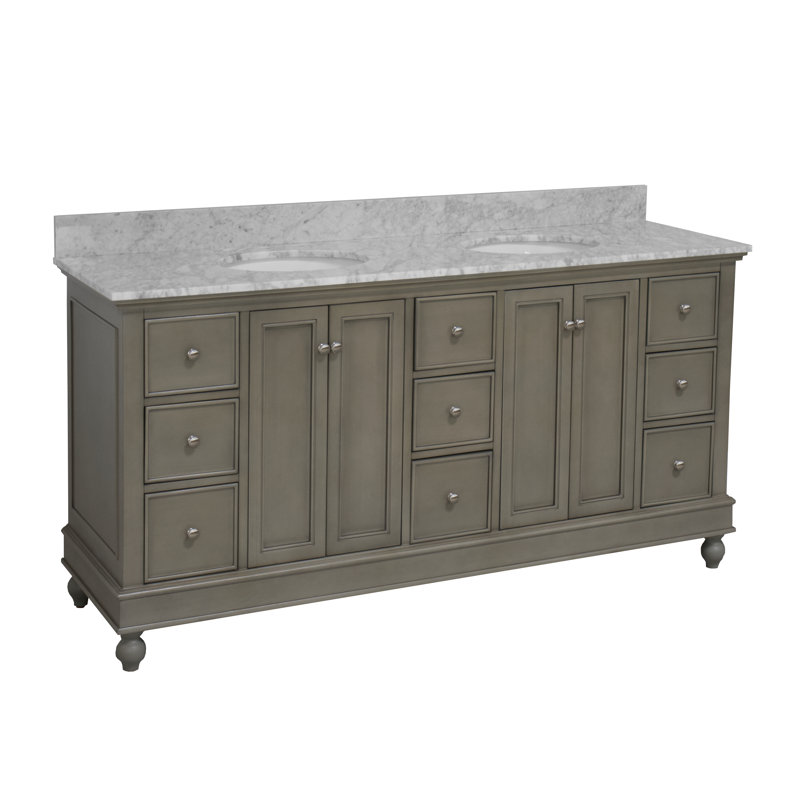Ferdinand 72'' Double Bathroom Vanity with Top, Weathered Gray, Carrara Marble