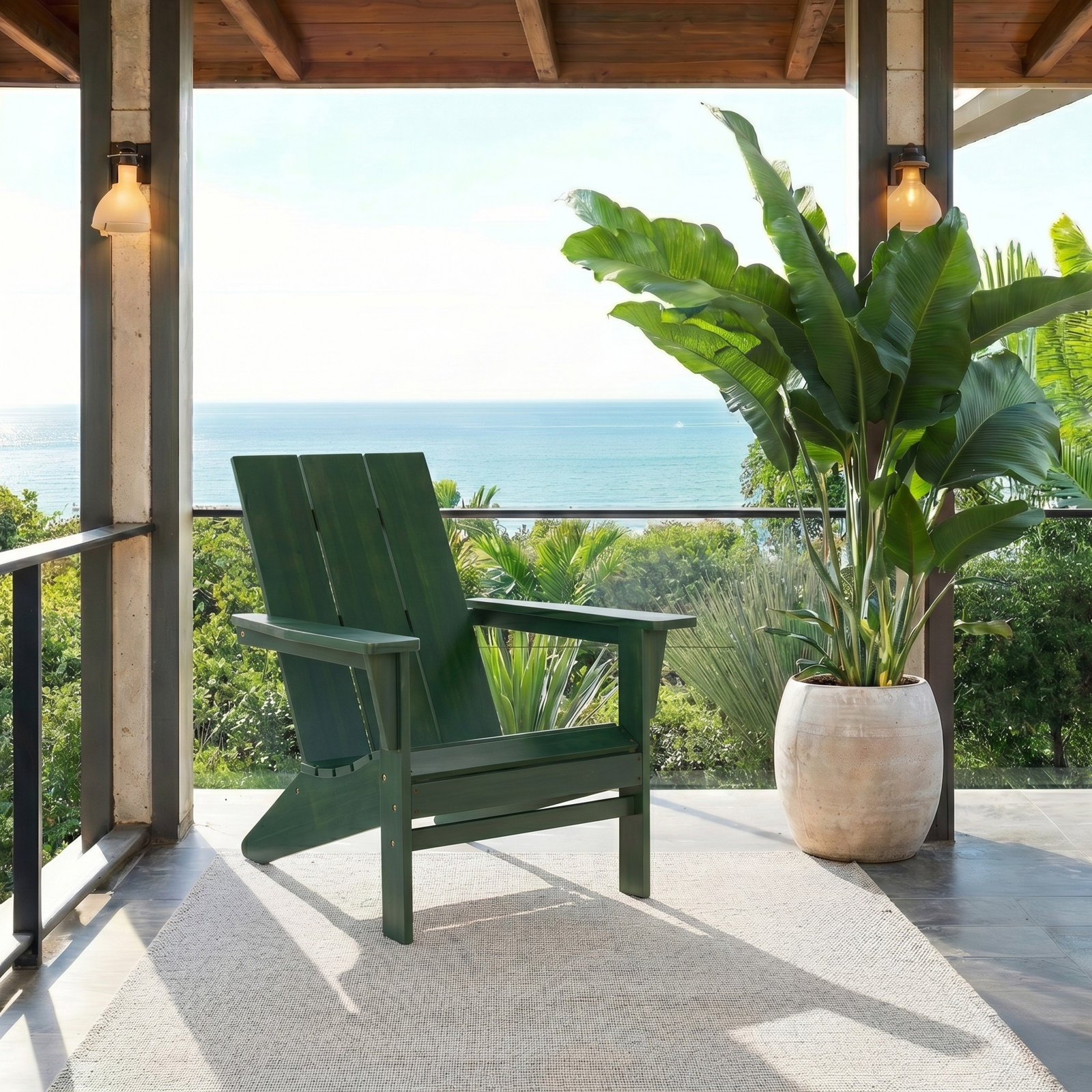 Teak Outdoor Adirondack Chair, Green