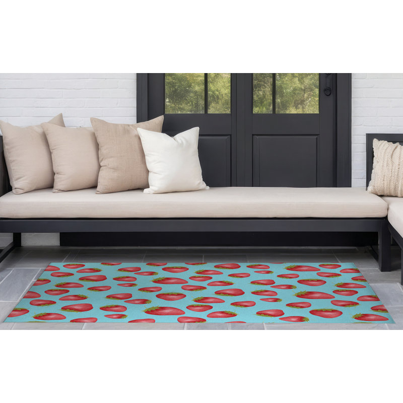 Tapis d'extérieur Summer Strawberries, Rectangulaire 3 pi x 5 pi
