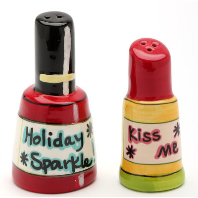 Cosmos Gifts Nail Polish and Lipstick Holiday Sparkle 2-Piece Salt and Pepper Shaker Set