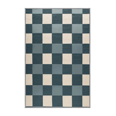 Machine Washable Checkered Green Area Rug