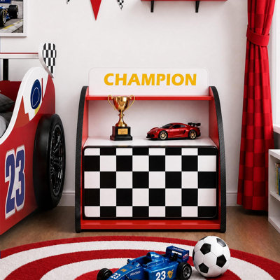 Table de chevet pour enfant Annjeanette Racing Car, table de chevet en bois avec tiroir de rangement et tablette ouverte, table d'appoint pour chambre d'enfant, rouge