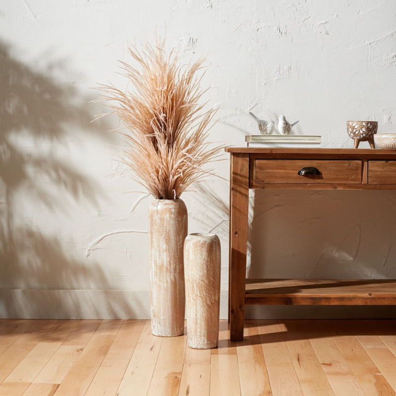 Vase de table en bois Michela, Blanc / Brun