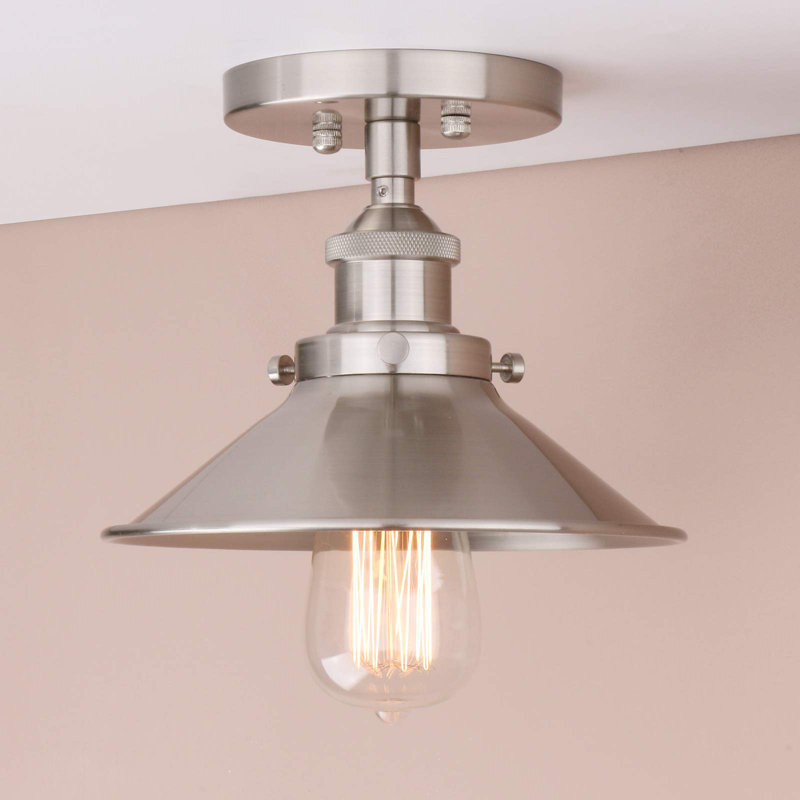 Vintage Ceiling Light with Metal Shade, Brushed Nickel