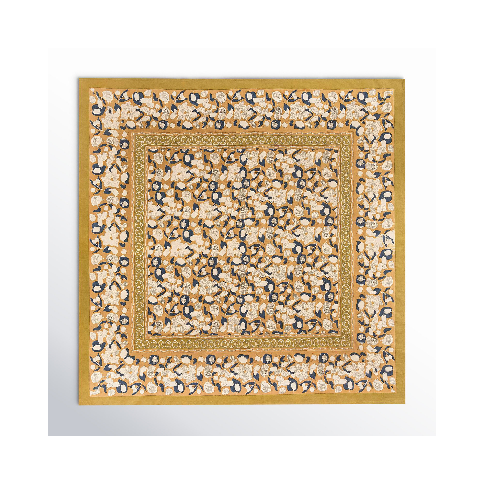 Bryssa Floral Tablecloth, 59" x 59", Mustard/Blue