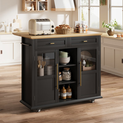Chariot mobile pour îlot de cuisine avec rallonge rabattable. Armoire de rangement roulante avec tiroirs. Support à épices et porte-serviettes.  Chariot de cuisine en bois sur roulettes pour petite cuisine. Salle à manger. Noir
