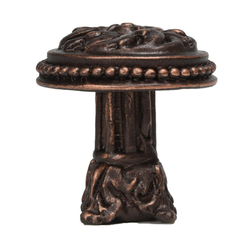 Acanthus & beaded large knob with column base Rosette style in Soft Gold, Oil Rubbed Bronze