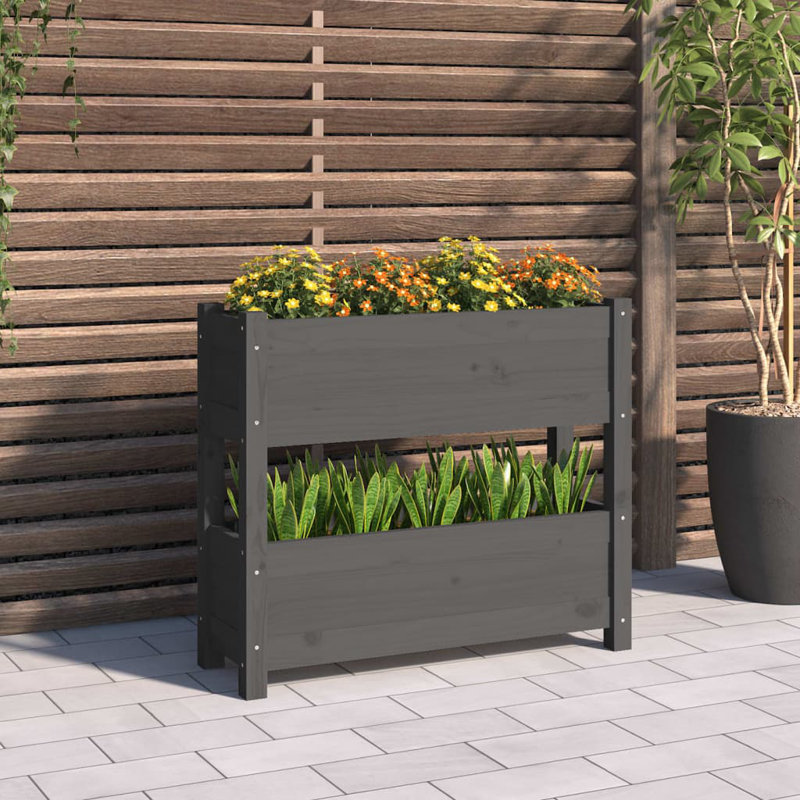 Angustias Self-Watering Wood Raised Garden Bed, Grey, 66cm H x 77cm W x 25cm D