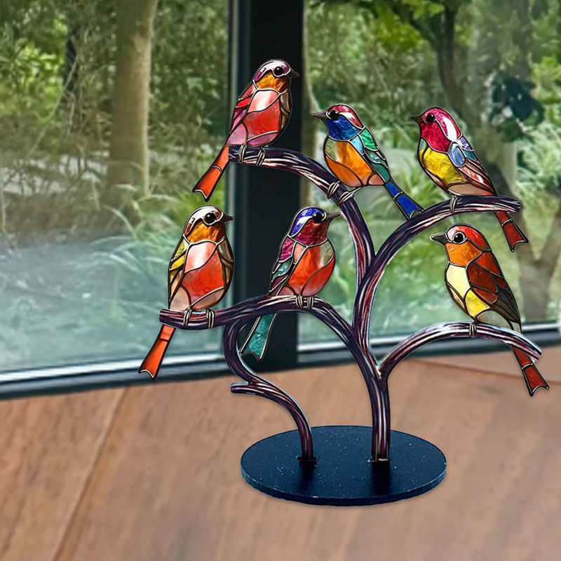 Ornement de statue d'oiseaux colorés