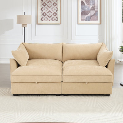 Chenille 2-Seat Loveseat With Excellent Storage Space,2 Movable Ottoman