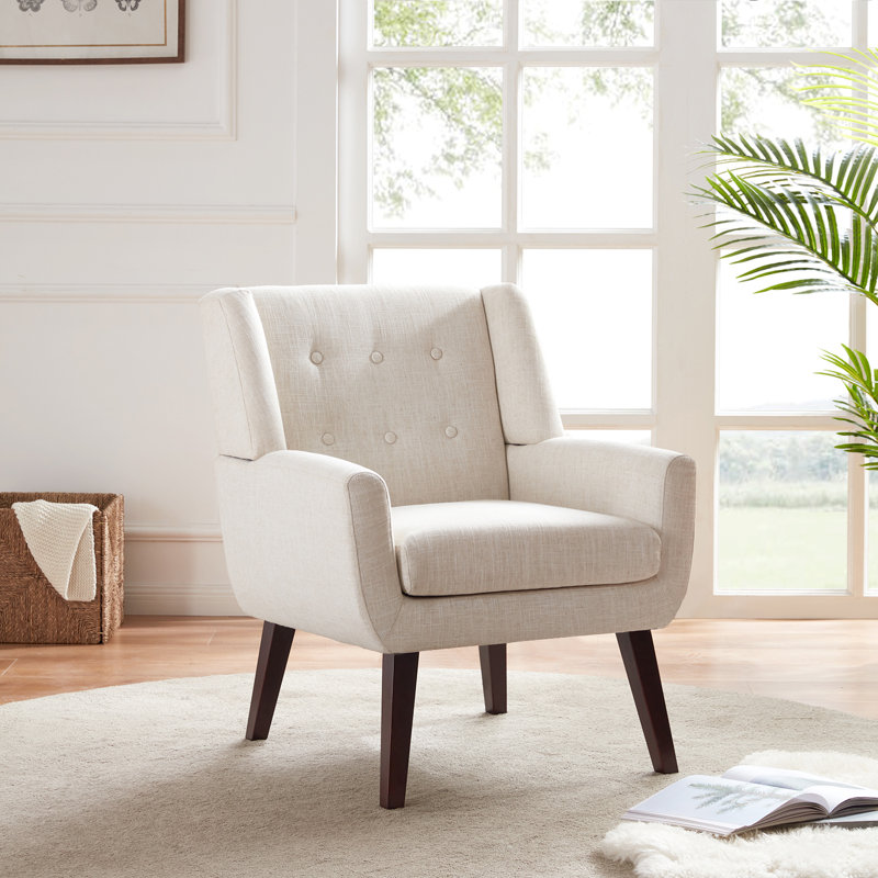 Halcott 29.2'' Wide Tufted Armchair, Beige Polyester Blend, Brown