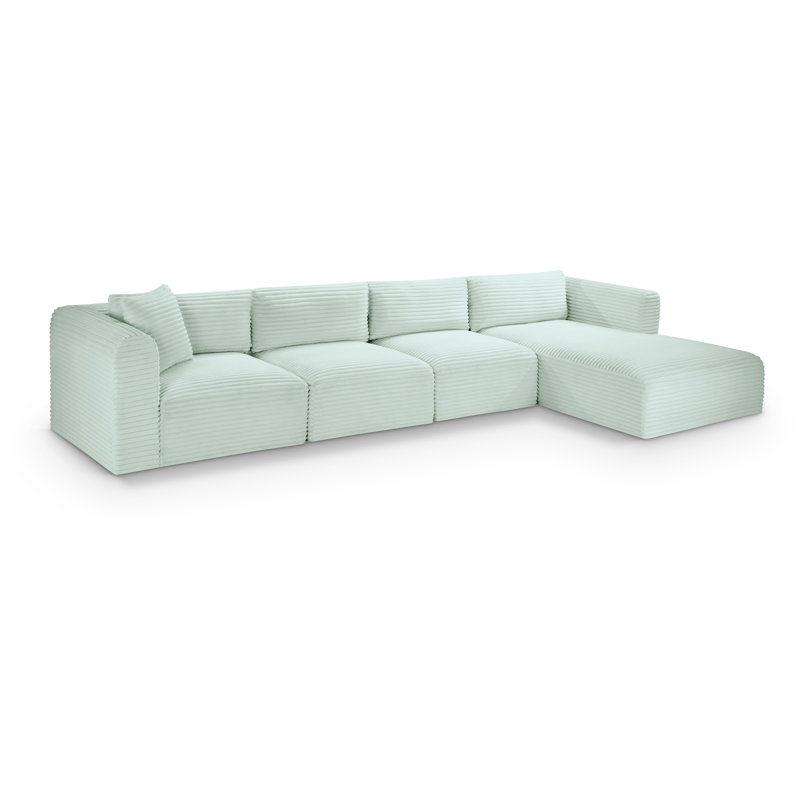 Canapé modulaire en L Carmean Performance, Velours côtelé texturé velours menthe, 2 accoudoirs, 1 méridienne, 1 coin