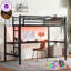 Lit mezzanine simple en métal noir de taille très grand avec bureau, lumière à DEL, station de charge USB, conception peu encombrante, structure à bruit réduit, barrières de sécurité, aucun sommier nécessaire-597628810-603390948