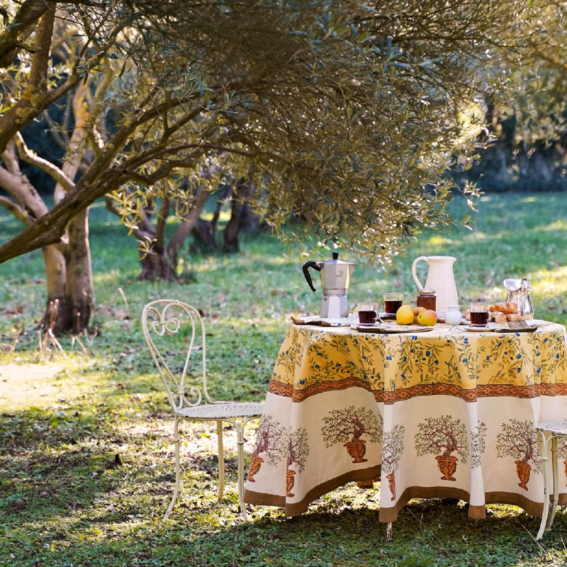 Dyess Handmade Floral Tablecloth, 71" W x 71" L, Gold-Blue