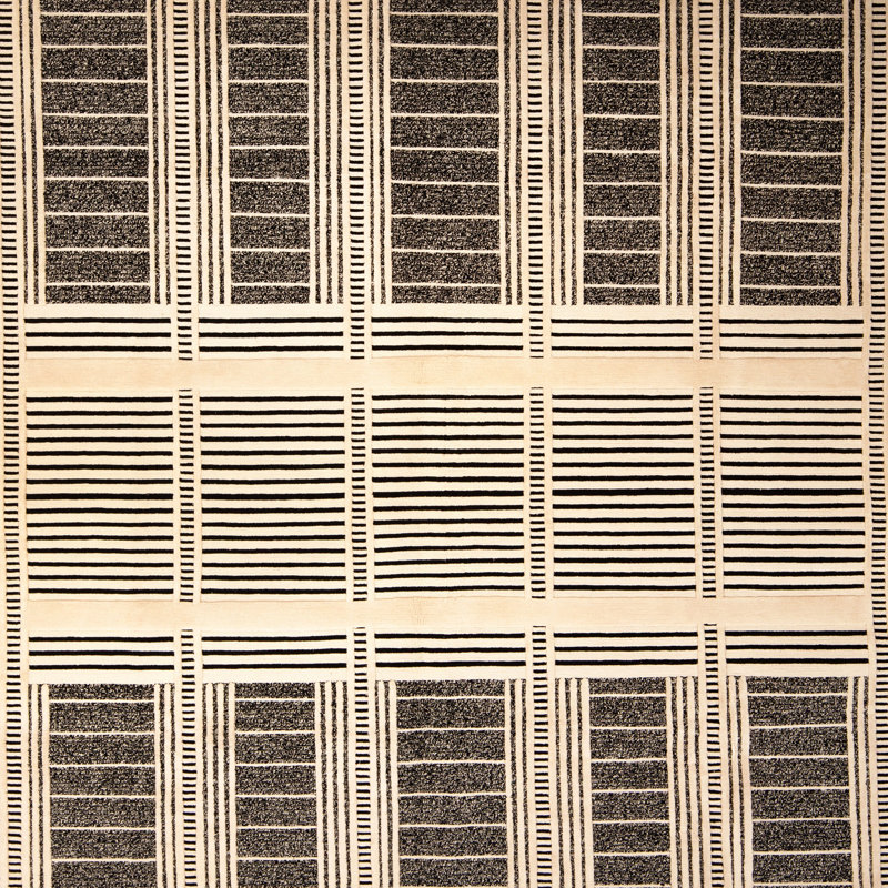 Black & White Contemporary Silk Rug - 8' x 10'