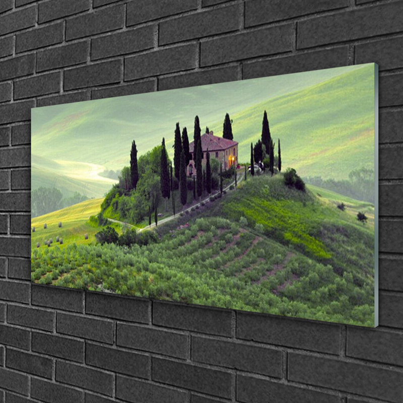 Glass Print Wall Art 100X50cm Image Printed On Glass Decorative Wall Picture Behind Toughened / Tempered Safety Real Glass For Kitchen & Living Room Theme: Meadow Trees Nature