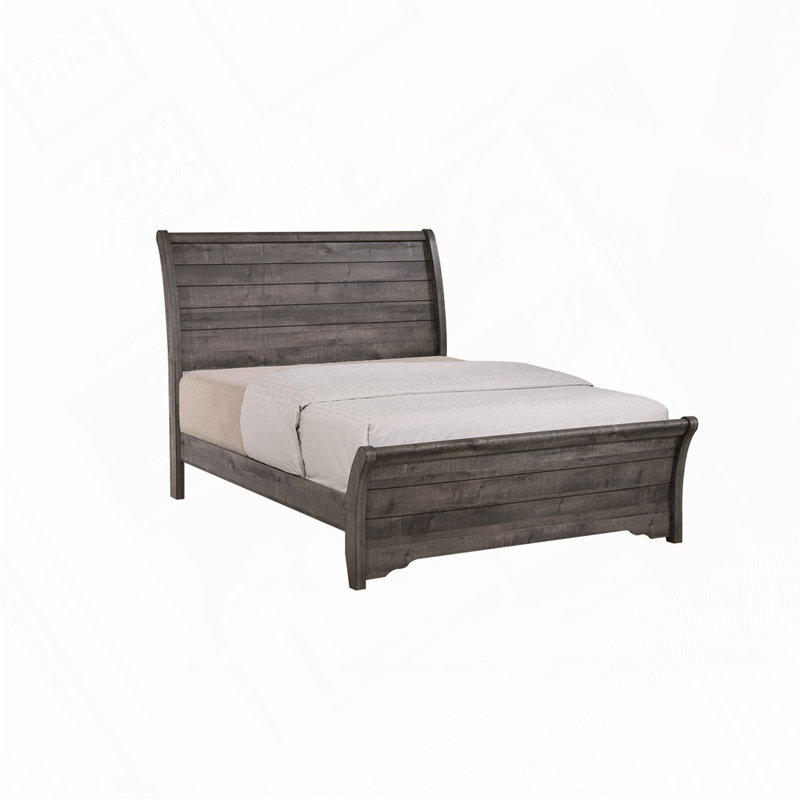 Rustic Wood Platform Bed, Gray