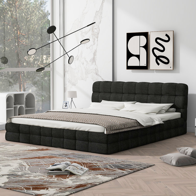 Queen Size Upholstered Platform Bed, Black
