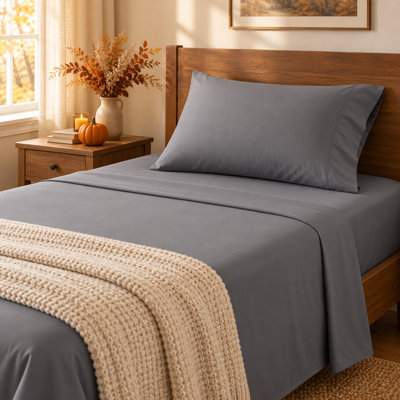 Ensemble de draps en microfibre 4 pièces avec draps-housses profonds 16 po, gris