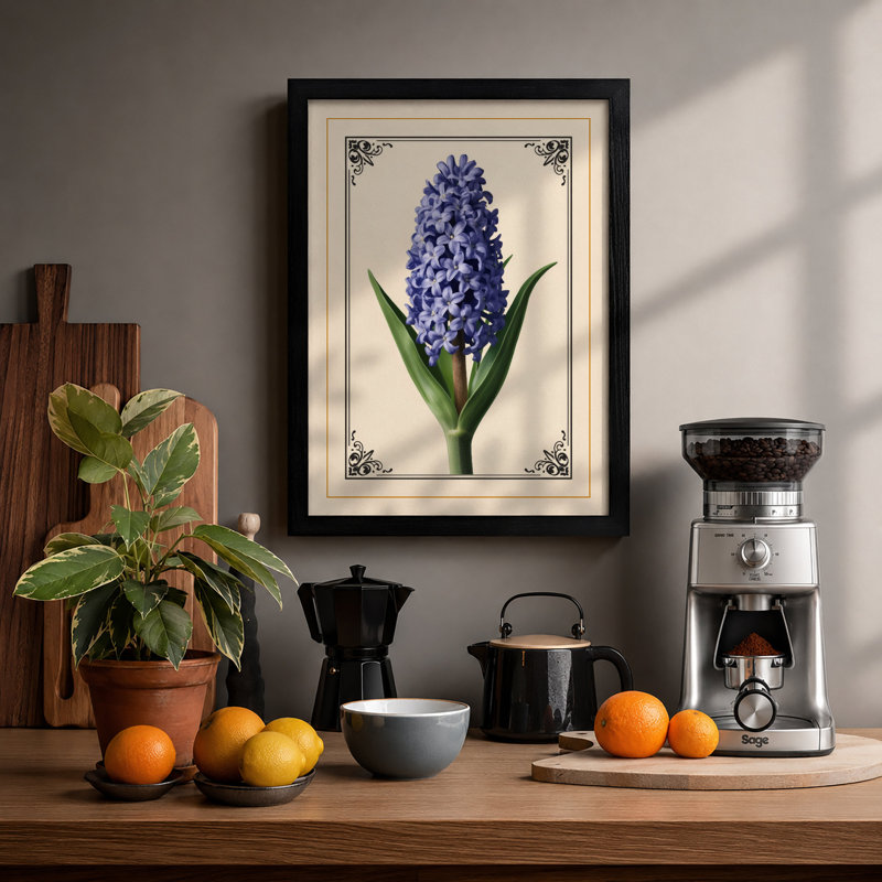 Hyacinth Study Botanical - Framed Print, A1 - 84.1 x 59.4 cm, Black