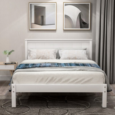 Lit plateforme simple sans tête de lit avec tête de lit, latte en bois, tête de lit à abat-jour blanc inclus