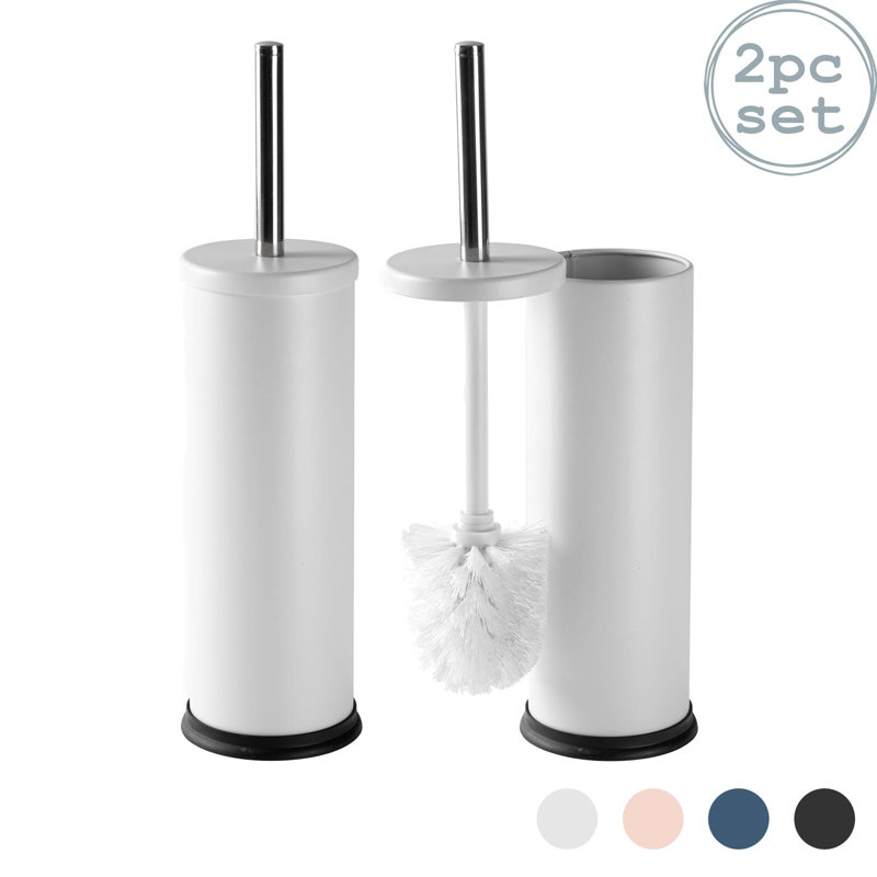 Harbour Housewares - Round Toilet Brushes with Holder, Matte White