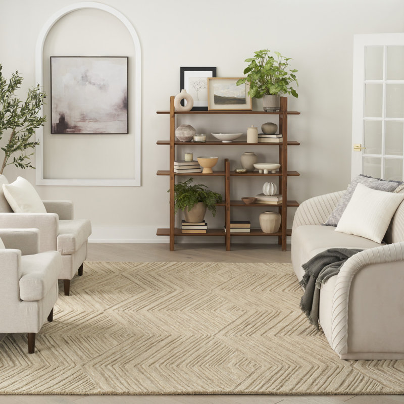 Tapis intérieur en laine taupe Ebern Designs Atyana, Rectangle 3 pi 9 po x 5 pi 9 po