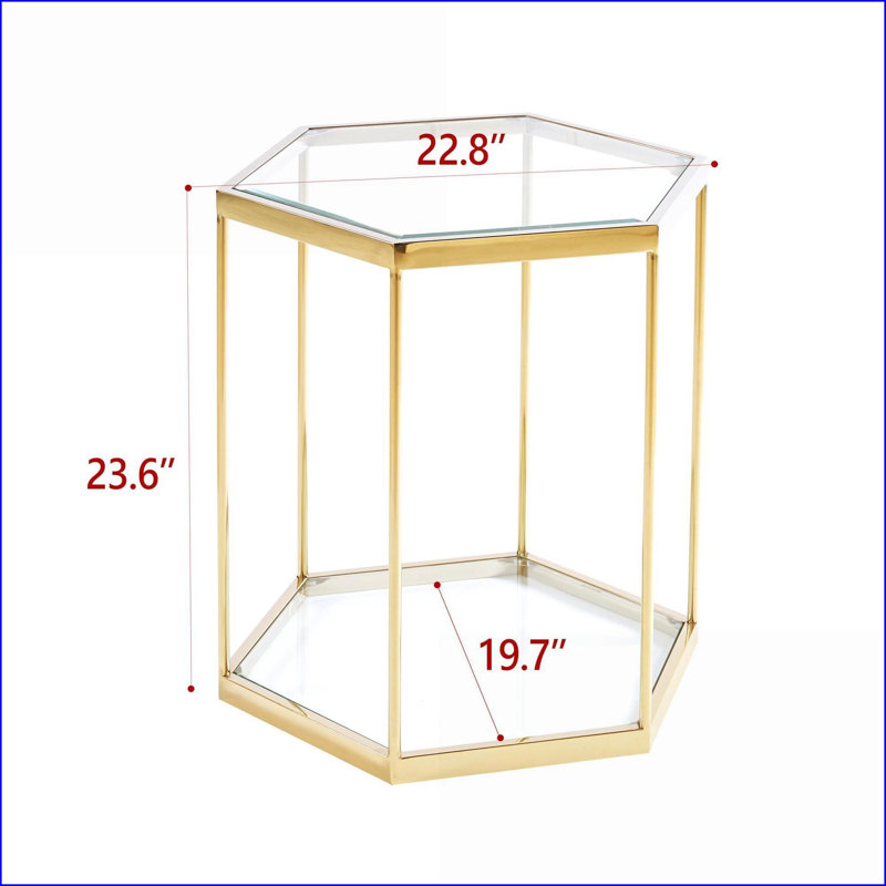 Table basse moderne en verre avec structure en acier inoxydable doré, peu encombrante Facile à nettoyer