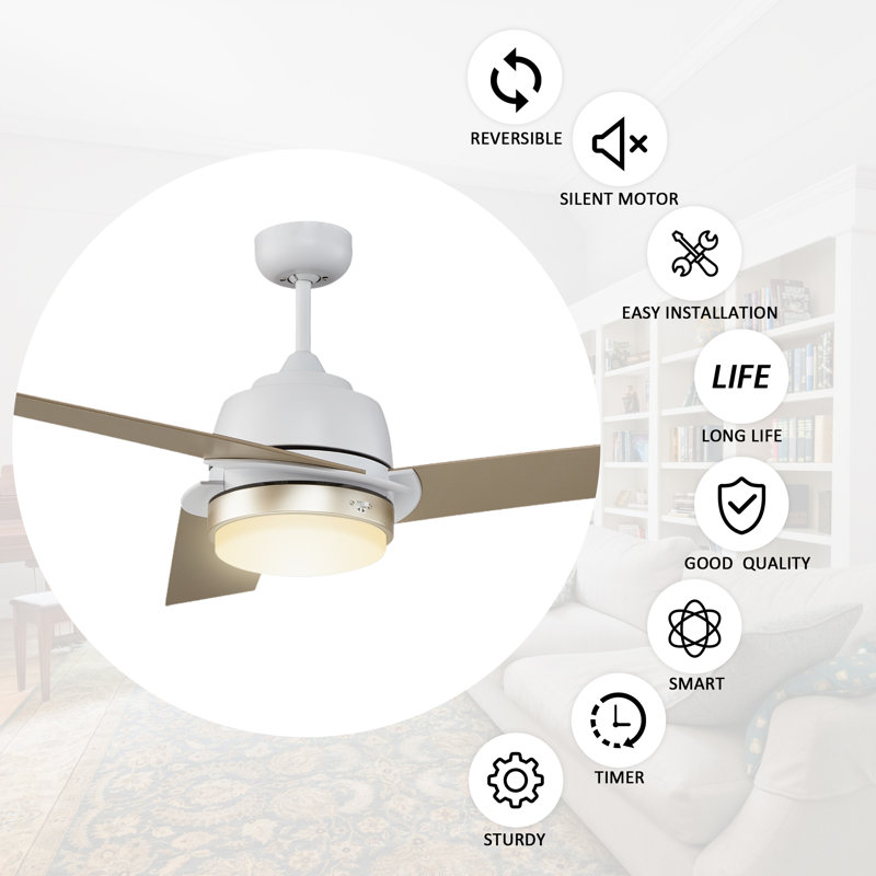 Gasparas 52'' Ceiling Fan with LED Lights, Champagne, White