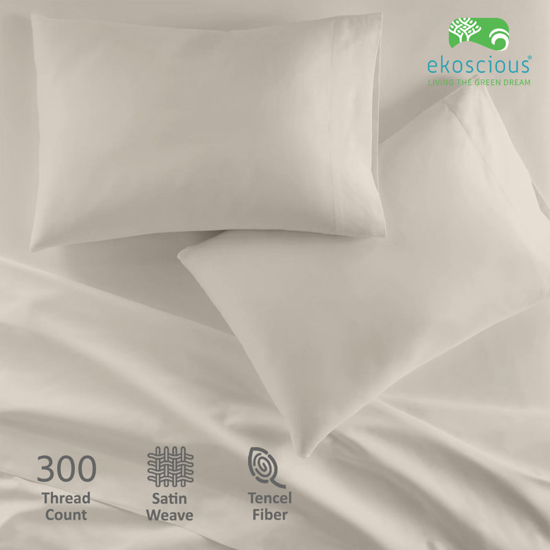 EKOSCIOUS 100% Eucalyptus Tencel Sateen Bed Sheet Set with 2 pillowcases, King Size, 18 Inch Deep Pocket | (White) - Cool & Softer than Rayon From Bamboo and Silk Sheets