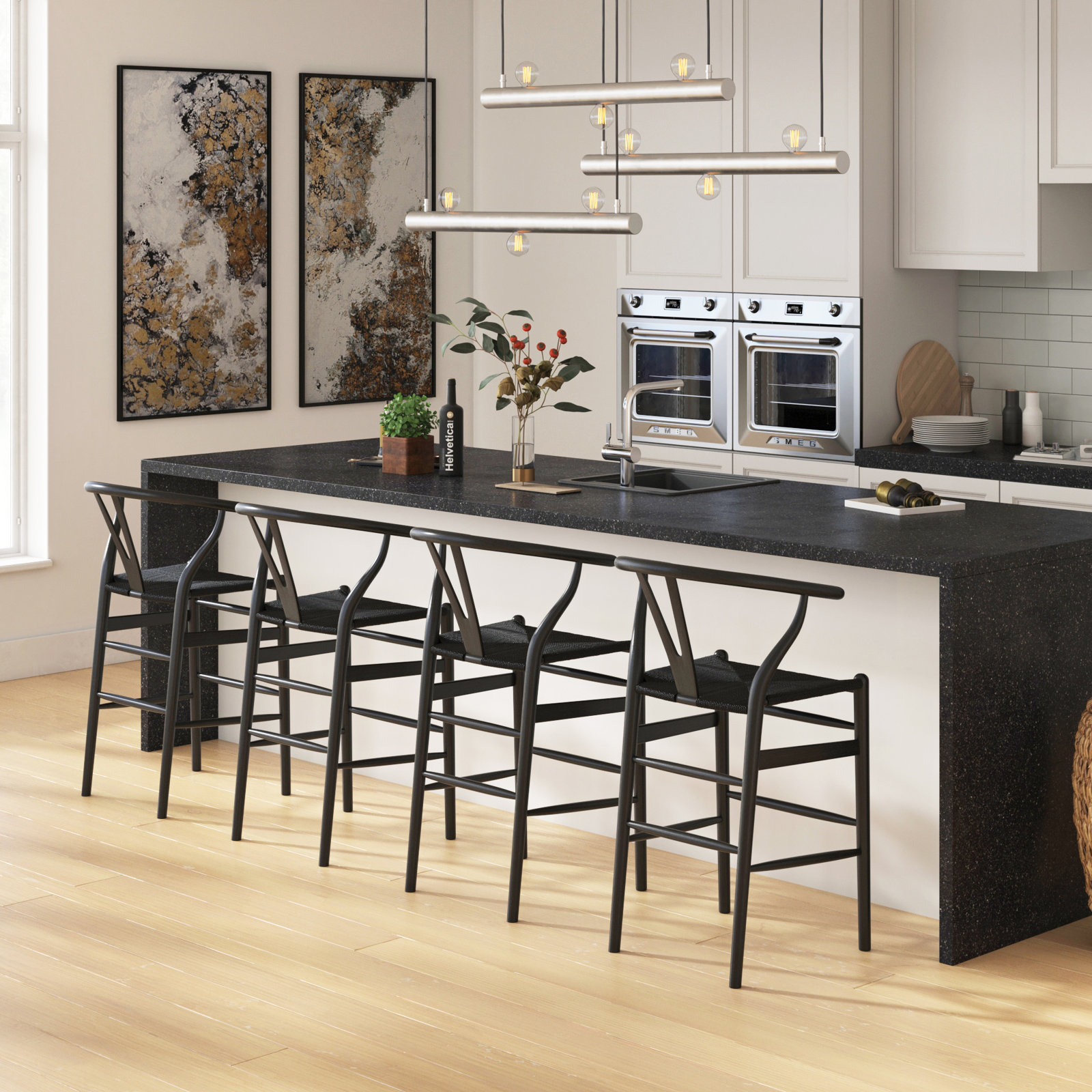 Etta Solid Wood Bar & Counter Stool, Counter Stool (25.75" Seat Height), Black/Black