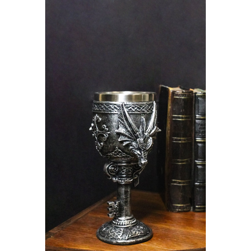 Medieval Gothic Twin Serpentine Dragons Wine Goblet Chalice With Celtic Knotwork