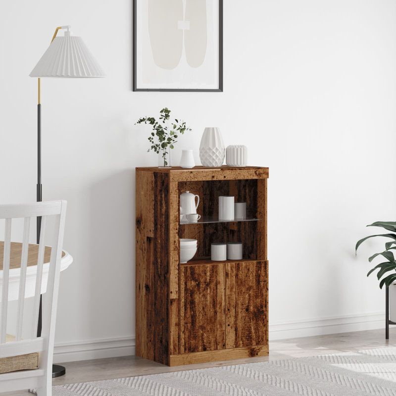 Side Cabinet with LED Lights Storage Sideboard Cupboard Engineered Wood, Old Wood