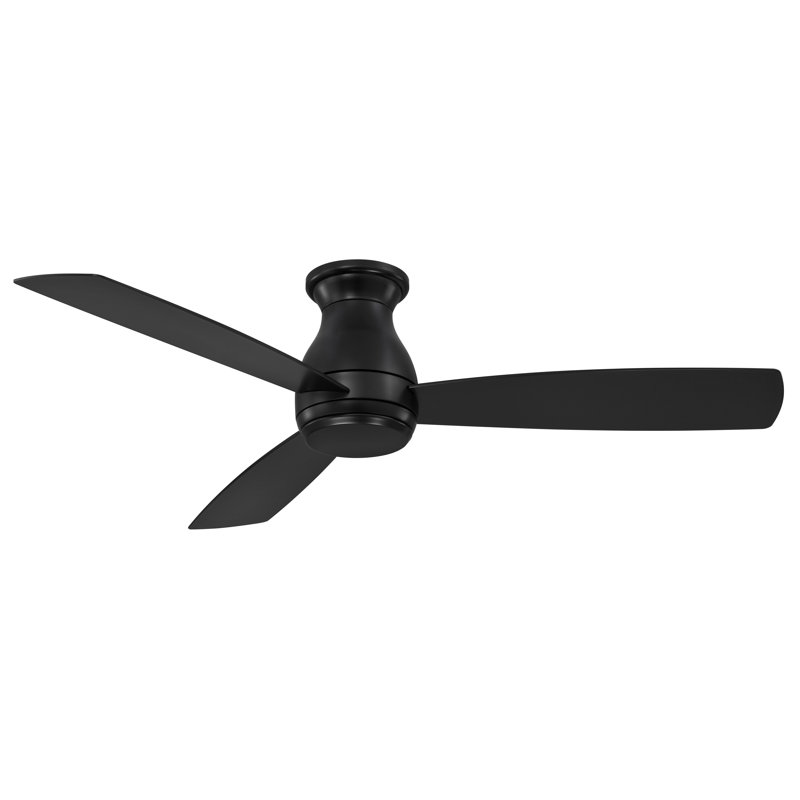 Hugh 52 inch Indoor/Outdoor Flush Mount Ceiling Fan with LED Light Kit and Remote Control - Black, Black