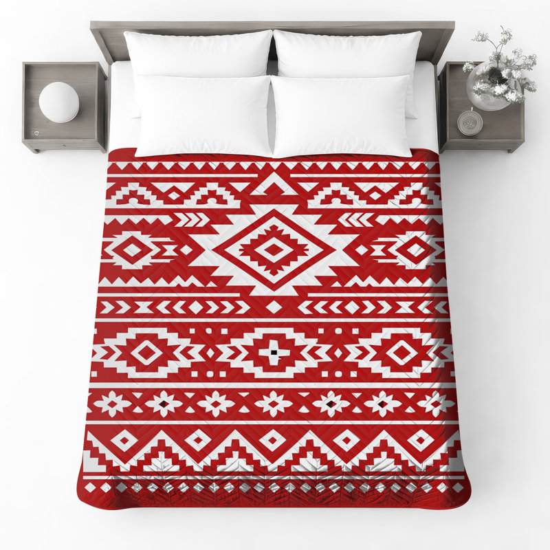Red Tribal Pattern Quilted Bedspread All Sizes, Full / Double