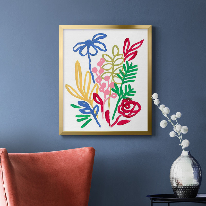 «Bold Brushstroke Blooms I», toile encadrée de qualité supérieure - prête à être accrochée, Or, H 20 po x l 16 po