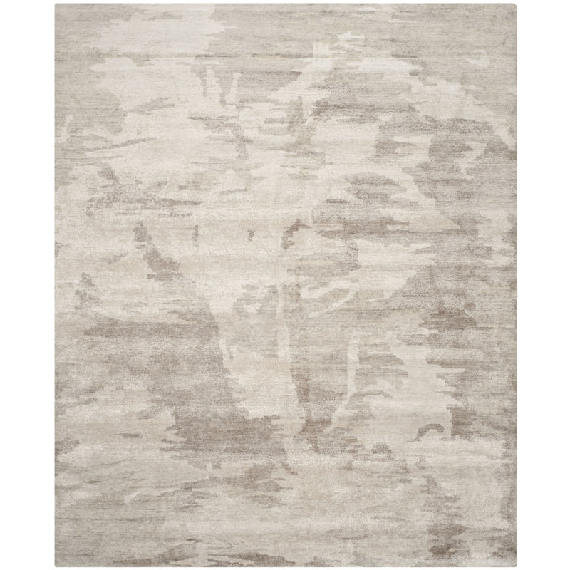 Tapis abstrait en viscose / lin / coton noué à la main Burbage, Rectangle 9 pi x 12 pi
