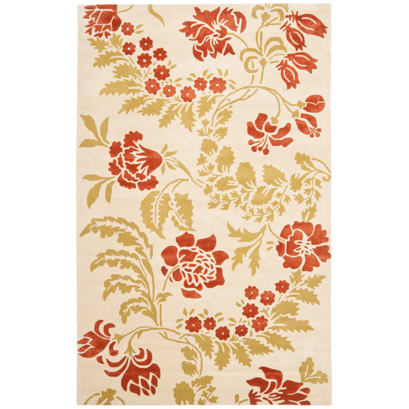 Cerda Hand Tufted Wool Floral Rug, Rectangle 4' x 6'
