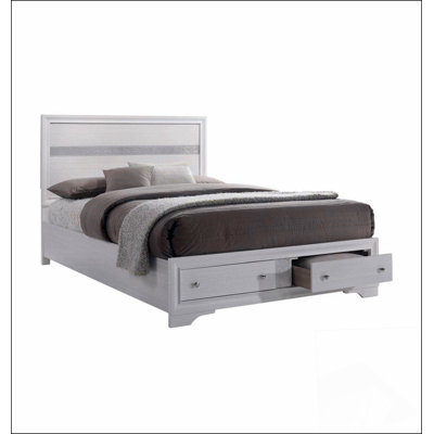 Contemporary White Color Panel Headboard 1pc Queen Size Bed w Drawers Beautiful Bedroom Furniture