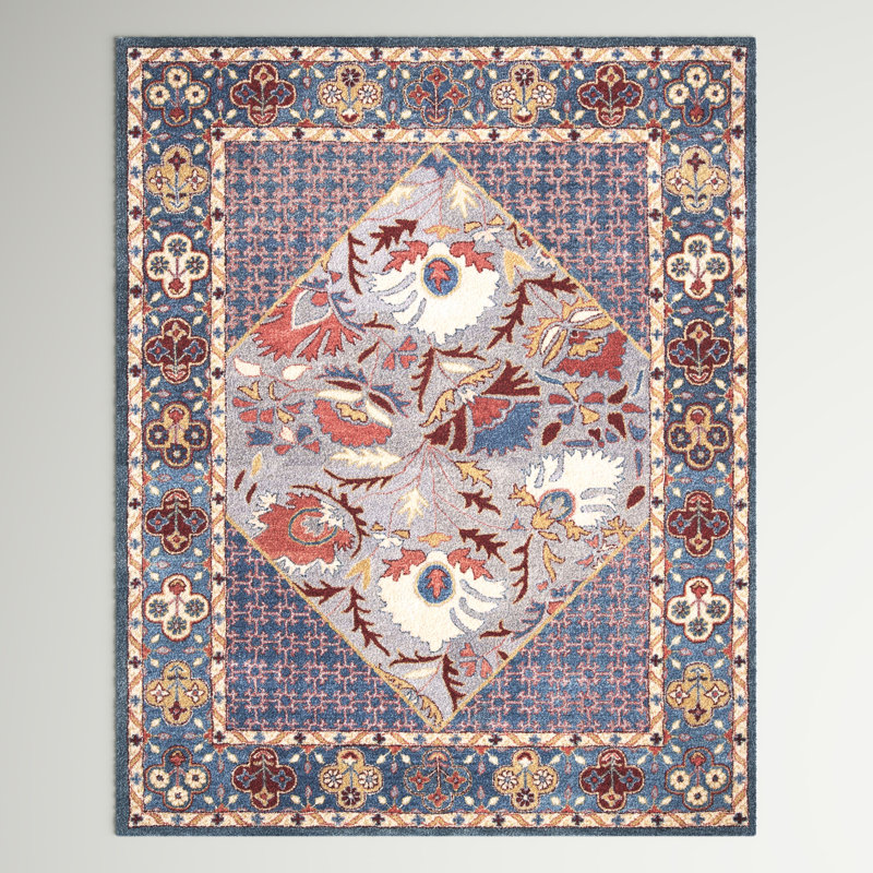 Armintha Oriental Handmade Tufted Blue/Red Area Rug, Rectangle 2' x 3'
