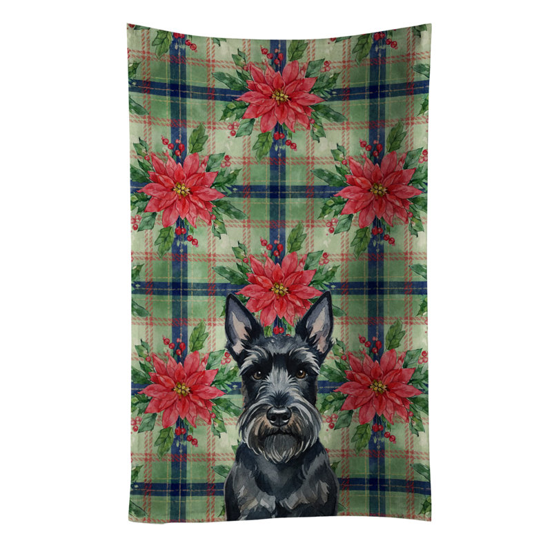 Scottish Terrier Christmas PoinsettIas Kitchen Towel, Scottish Terrier