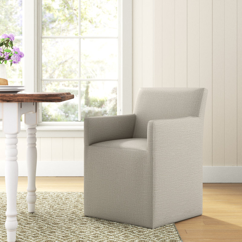 Transitional Gray Upholstered Wood Arm Chair with Casters