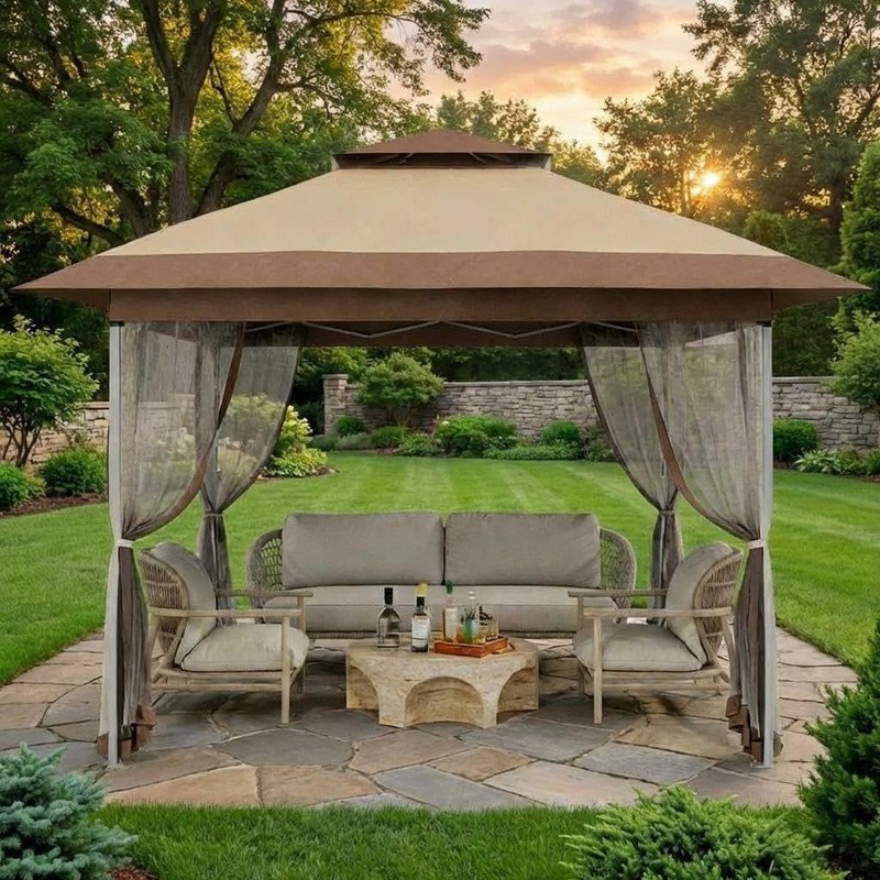 12'×12' Instant Pop-Up Gazebo with Waterproof Canopy, Mosquito Netting & Sidewalls – All-Weather Outdoor Party Tent for Patio, Garden, Backyard – Includes Wheeled Carry Bag