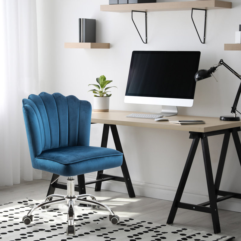WOEOA Velvet Office Chair, Blue, Silver