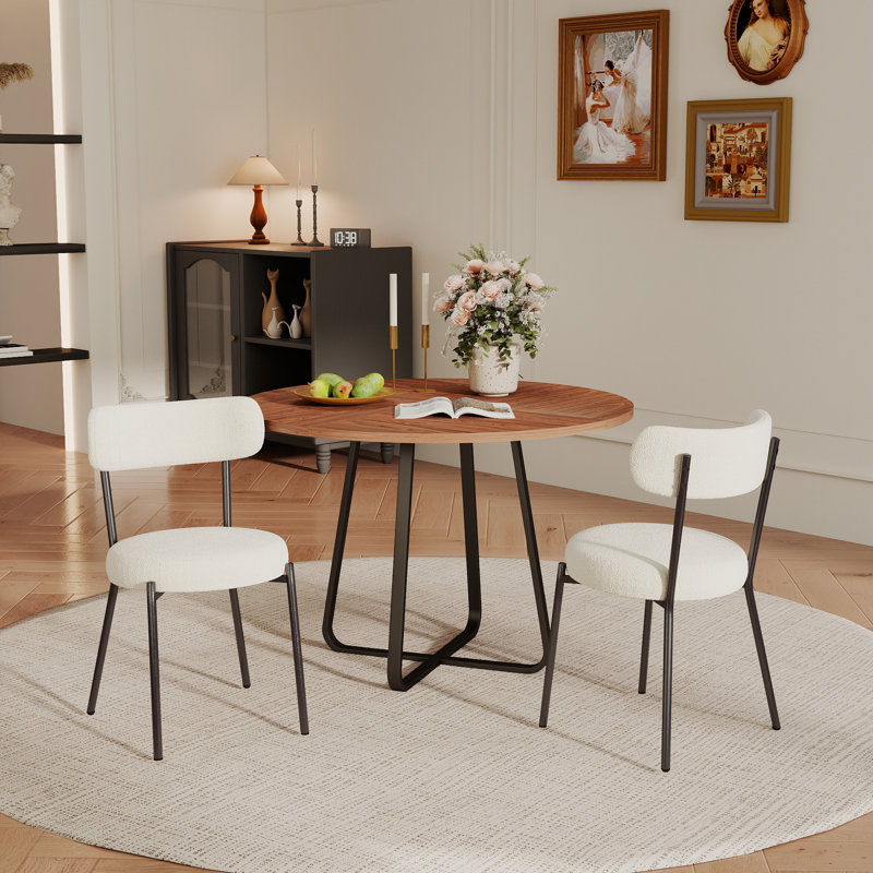 Ensemble de table de salle à manger 43,3 po et chaises en peluche, 1 table et 2 chaises, Noyer, Blanc